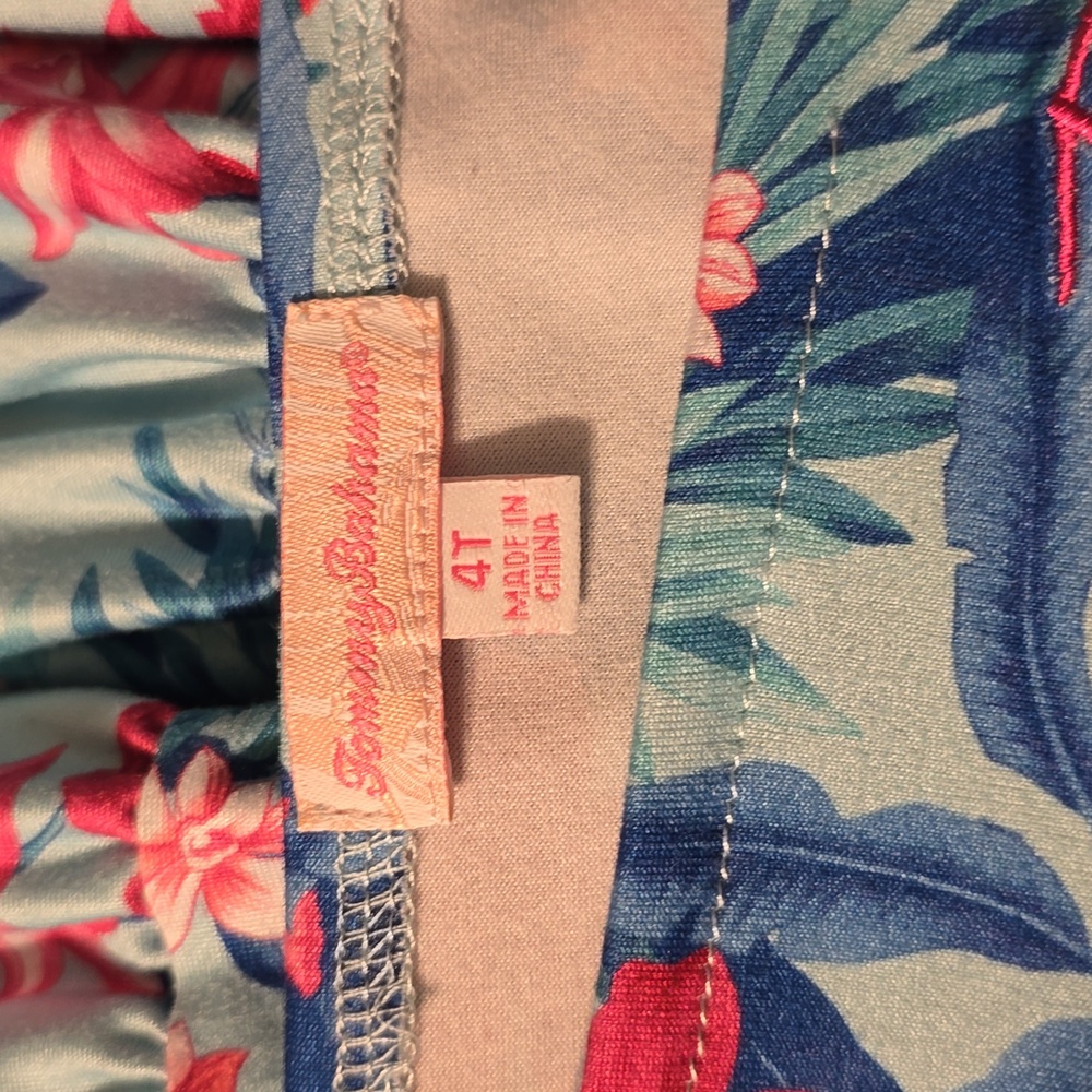 Tommy Bahama Dress Girls 4T Toddler Blue Multi Tiered Puff Sleeve Logo Tropical - Picture 8 of 9